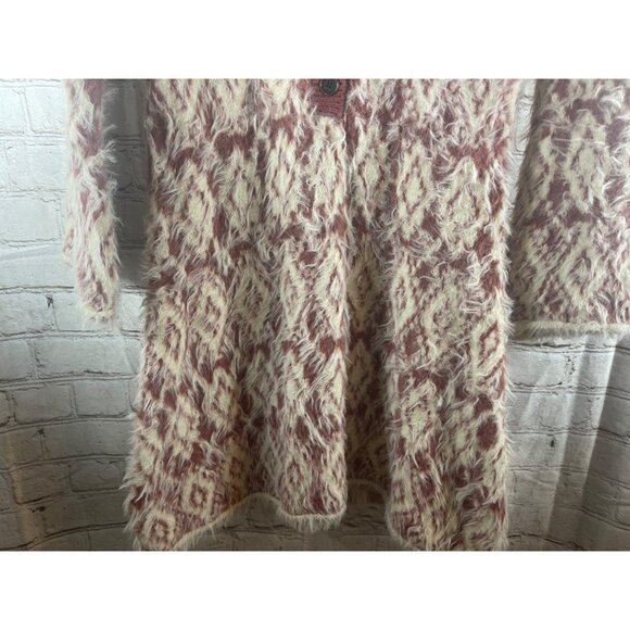 Free People Fuzzy Cardigan Sweater L Mulberry & Cream Buttons V-Neck Soft Boho - Picture 6 of 9